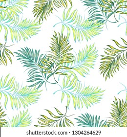 Seamless pattern of a tropical palm tree, jungle leaves. Vector floral pattern.