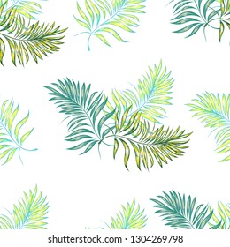 Seamless pattern of a tropical palm tree, jungle leaves. Vector floral pattern.