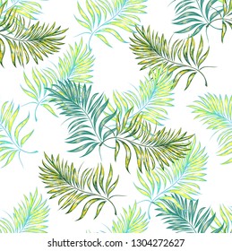Seamless pattern of a tropical palm tree, jungle leaves. Vector floral pattern.