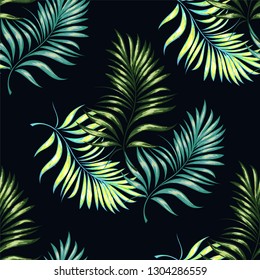 Seamless pattern of a tropical palm tree, jungle leaves. Vector floral pattern.