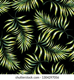 Seamless pattern of a tropical palm tree, jungle leaves. Vector floral pattern.