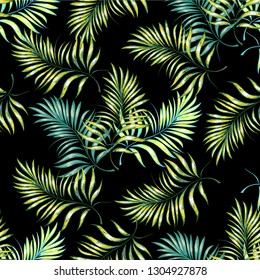 Seamless pattern of a tropical palm tree, jungle leaves. Vector floral pattern.