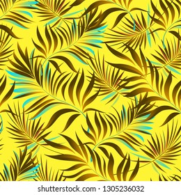 Seamless pattern of a tropical palm tree, jungle leaves. Vector floral pattern.