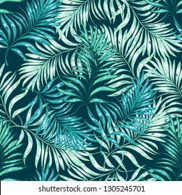 Seamless pattern of a tropical palm tree, jungle leaves. Vector floral pattern.