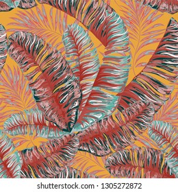 Seamless pattern of a tropical palm tree, jungle leaves. Vector floral pattern.