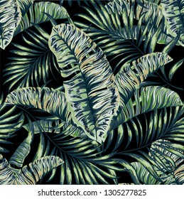 Seamless pattern of a tropical palm tree, jungle leaves. Vector floral pattern.
