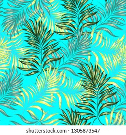 Seamless pattern of a tropical palm tree, jungle leaves. Vector floral pattern.