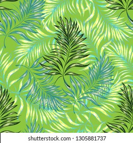 Seamless pattern of a tropical palm tree, jungle leaves. Vector floral pattern.