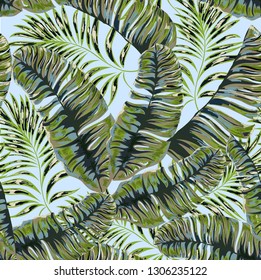 Seamless pattern of a tropical palm tree, jungle leaves. Vector floral pattern.