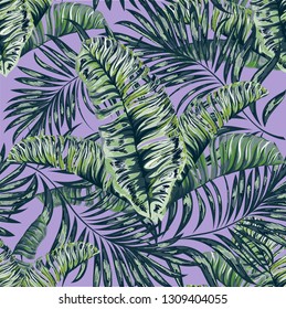Seamless pattern of a tropical palm tree, jungle leaves. Vector floral pattern.