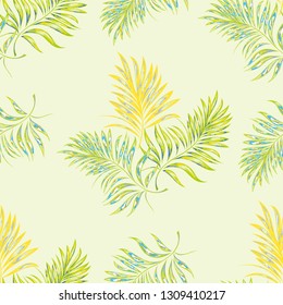 Seamless pattern of a tropical palm tree, jungle leaves. Vector floral pattern.