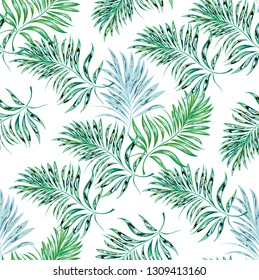 Seamless pattern of a tropical palm tree, jungle leaves. Vector floral pattern.