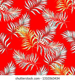 Seamless pattern of a tropical palm tree, jungle leaves. Vector floral pattern.