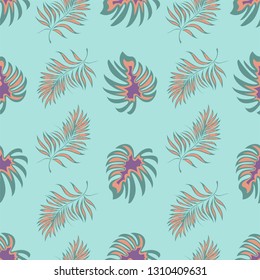 Seamless pattern of a tropical palm tree, jungle leaves. Vector floral pattern.