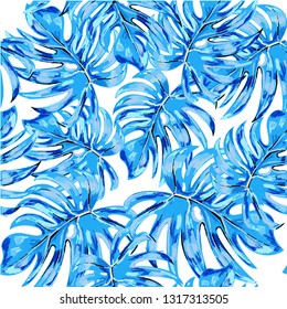 Seamless pattern of a tropical palm tree, jungle leaves. Vector floral pattern.