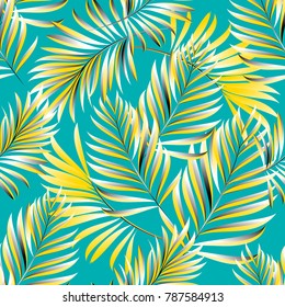 Seamless pattern of a tropical palm tree, jungle leaves. Vector floral pattern.
