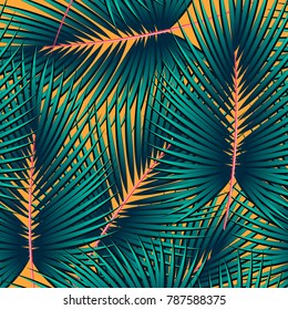 Seamless pattern of a tropical palm tree, jungle leaves. Vector floral pattern.