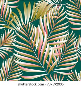 Seamless pattern of a tropical palm tree, jungle leaves. Vector floral pattern.