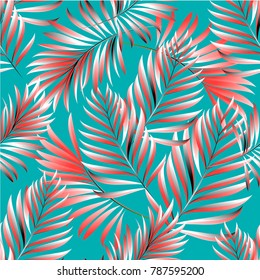 Seamless pattern of a tropical palm tree, jungle leaves. Vector floral pattern.