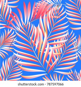 Seamless pattern of a tropical palm tree, jungle leaves. Vector floral pattern.