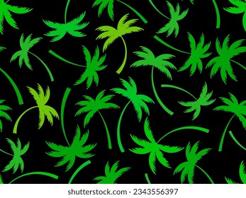 Seamless pattern with tropical palm trees. Silhouettes of palm trees of various shapes. Palm tree design for printing on fabric, wrapping paper and wallpaper. Vector illustration