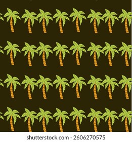 Seamless pattern of tropical palm trees on dark background.