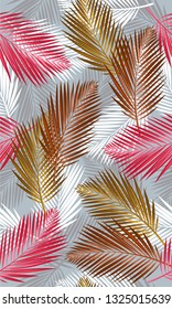 Seamless pattern with tropical palms leaves: jungle leaf seamless. Swimwear botanical design. Vector.
