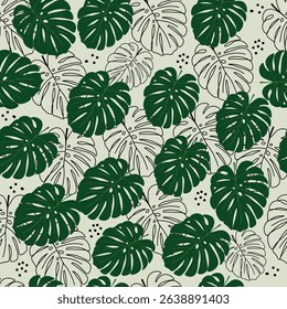 Seamless pattern with tropical palms leaves – hand drawn summer botanical design.