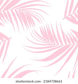 Patrón sin foco de hojas de palma rosadas tropicales. La jungla deja un fondo de patrón floral vectorial sin fisuras. Ilustración vectorial en estilo moderno.
