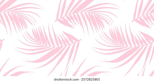 Seamless pattern of tropical pink palm leaves. Jungle leaves seamless vector floral pattern background. Vector illustration in trendy style. 