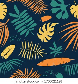 Seamless pattern with tropical plant leaf silhouettes