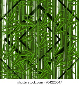Seamless pattern with tropical plants bamboo with leaves and geometric patterns. Vector Nature illustration 