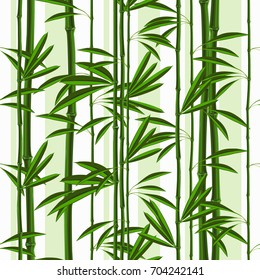 Seamless pattern with tropical plants bamboo and leaves . Vector Nature illustration 