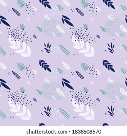 Seamless pattern with tropical plants. Different exotic leaves in shapes. Decorative pattern. Background. Wild forest pattern
