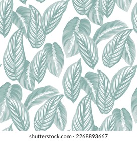 Seamless pattern with tropical plants. Foliage background. Leaves in realistic style. Vector botanical illustration. Hawaiian summer design.