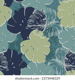Seamless pattern with tropical plants and leaves. Floral seamless vector tropical pattern background with exotic leaves, jungle leaf. Exotic wallpaper, Hawaiian style.