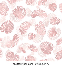 Seamless pattern with tropical plants. Monstera leaves. Realistic botanical illustration. Vector Hawaiian summer background. 