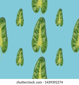 seamless pattern of tropical plants. Repeat tropical backdrop with dieffenbachia branches. Exotic jungle wallpaper