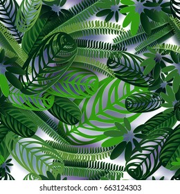Seamless pattern of tropical plants In the style of cut paper