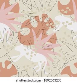 Seamless pattern with tropical plants. Vector illustration.