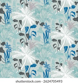 Seamless pattern with tropical silhouetts for copybook and textile in vector