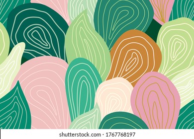 Seamless pattern with tropical style. Abstract and organic shapes. Exotic background for wallpapers, wrapping paper or textile. Design for fabric, craft paper, greeting card.