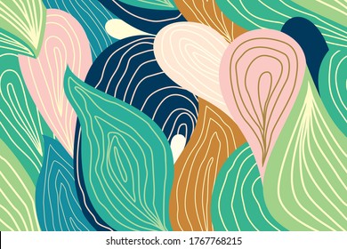 Seamless pattern with tropical style. Abstract and organic shapes. Exotic background for wallpapers, wrapping paper or textile. Design for fabric, craft paper, greeting card.