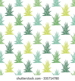 Seamless pattern with tropical, succulent plants, bushes. Floral ornament on a white background. Vector illustration.