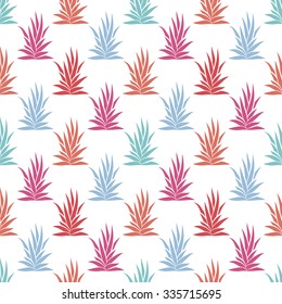 Seamless pattern with tropical, succulent plants, bushes. Floral ornament on a white background. Vector illustration.