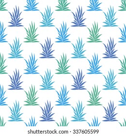 Seamless pattern with tropical succulent plants on white background. Vector illustration.