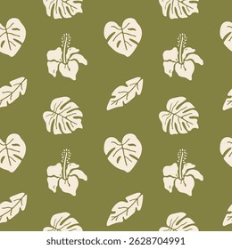 Padrão sem emenda com folhas e flores tropicais de verão