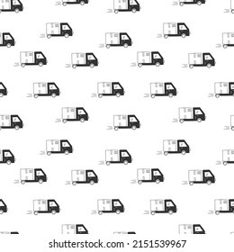 Seamless pattern truck with parcel, doodle style, hand drawn. Texture for children and delivery companies.