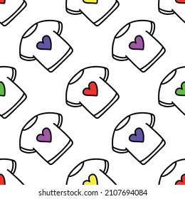 Seamless pattern of a T-shirt with a heart.Pattern for Valentines Day