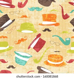 seamless pattern with tubes and hats in vintage style